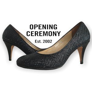 OPENING CEREMONY BLACK LEATHER WOVEN BASKET WEAVE Heels! Size 38!